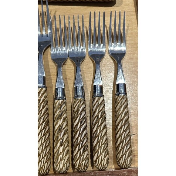 Mikasa Thailand MIS33 Stainless Flatware Service for 4 Brown Tan Swirled Stripes - Picture 5 of 9